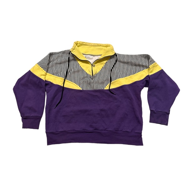 Unique Vintage Purple Yellow Lakers Quarterzip STARTER Style Sweatshirt - Picture 2 of 5